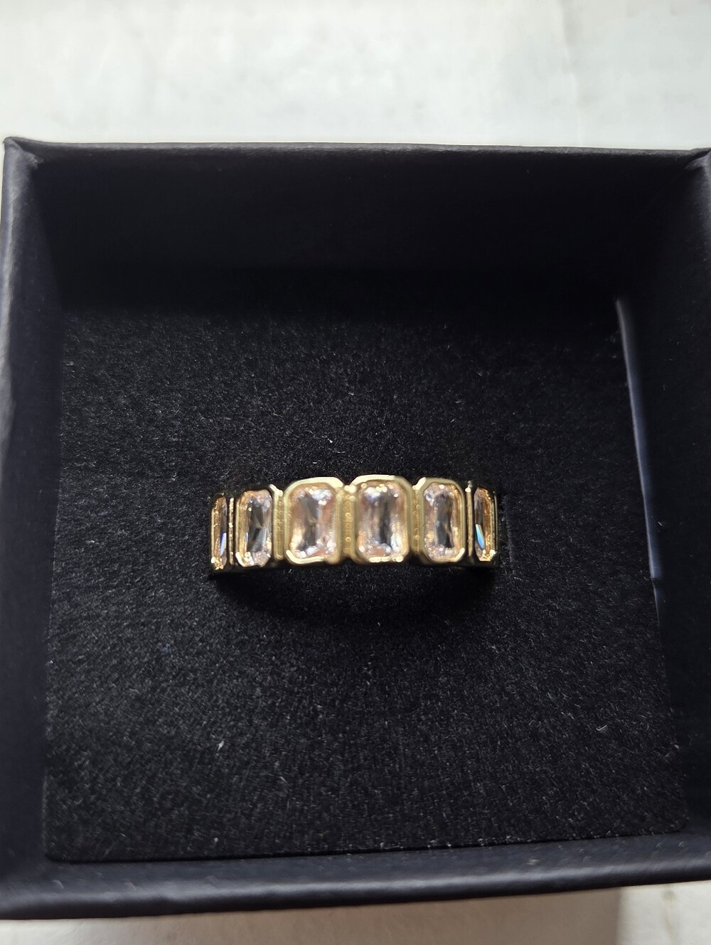 Gold Tone Radiant Cut CZ Eternity Band Ring Sz6 NIB - Picture 2 of 7